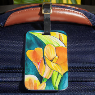 Étiquette À Bagage Orange Calla fleurs de laine aquarelle art