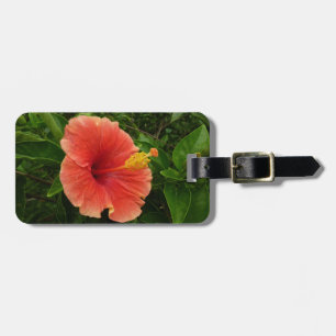 Étiquette À Bagage Orange Hibiscus Fleur Tropical Floral