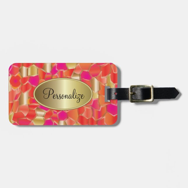 Étiquette À Bagage Orange populaire de mosaïque, rose et conception (Devant horizontal)
