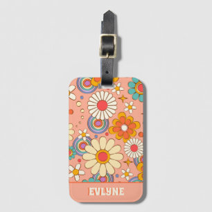 Étiquette À Bagage Orange rose rose rétro Super Floral tendance