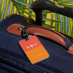 Étiquette À Bagage Orange rouge moderne avion Monogramme
