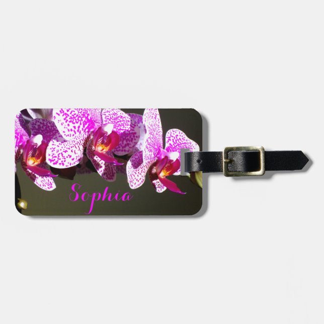 Étiquette À Bagage Orchidées roses Monogrammes (Devant horizontal)