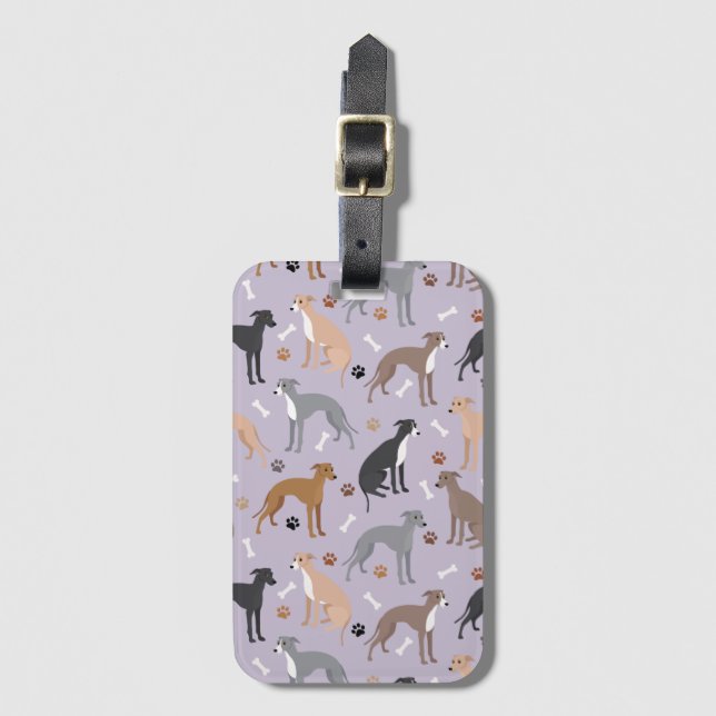 Étiquette À Bagage Os et pattes de chien gris italien (Devant Vertical)