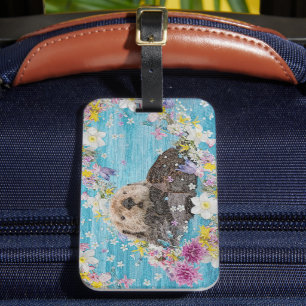 Étiquette À Bagage Otter Nager dans les fleurs
