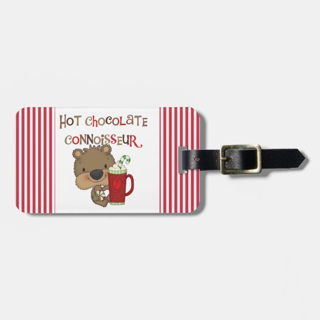 Étiquette À Bagage Ours de garçon de connaisseur de chocolat chaud (Devant horizontal)
