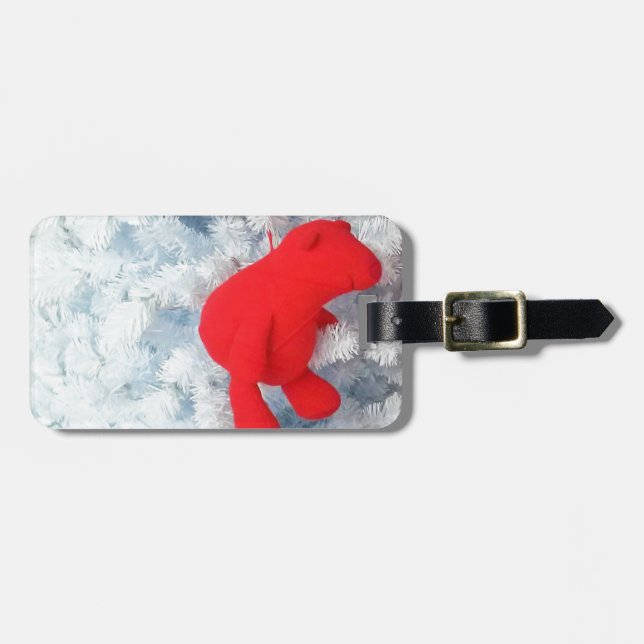 Étiquette À Bagage Ours en peluche rouge dans l'arbre de Noël (Devant horizontal)