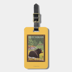 Étiquette À Bagage Ours noir dans la forêt - Ketchikan, Alaska