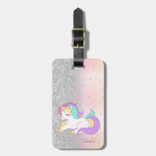 Étiquette À Bagage Pailleté stylé Bokeh, Licorne, Étoiles