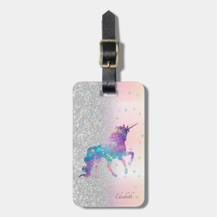 Étiquette À Bagage Paillettes argentées élégantes Bokeh, Licorne, Éto