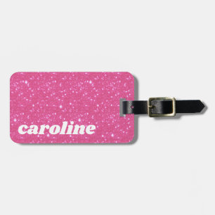 Étiquette À Bagage Paillettes Rose Chaude Rétro Brillant Personnalisé