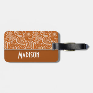 Étiquette À Bagage Paisley Orange Brûlé; Floral