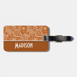 Étiquette À Bagage Paisley Orange Brûlé; Floral