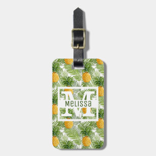 Étiquette À Bagage Palmettes et monogramme tropicaux des ananas  