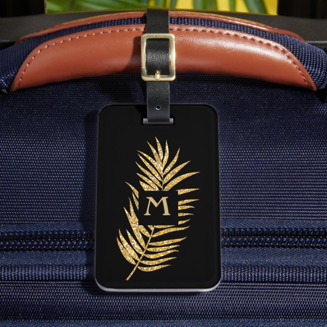 Étiquette À Bagage Palmier de Parties scintillant d'or Faux sur Black (Insitu Rectoal 2)