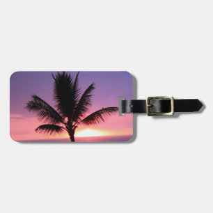 Étiquette À Bagage Palmier hawaïen et coucher de soleil coloré