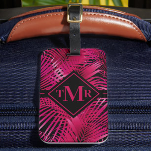 Étiquette À Bagage Palmier rose chaud monogramme