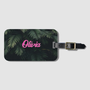 Étiquette À Bagage Palmier Tropical Neon Nom Personnalisé Demoiselle