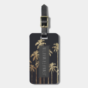 Étiquette À Bagage Palmiers tropicaux d'or fascinant sur le noir