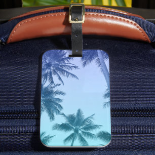 Étiquette À Bagage Palmiers tropicaux Turquoises Blue Gradient Rétro