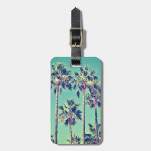 Étiquette À Bagage Palmiers Vintages tropicaux sur Turquoise vert