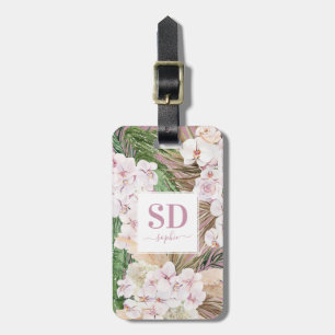 Étiquette À Bagage Pampas herbe, orchidée, feuillage tropical texte