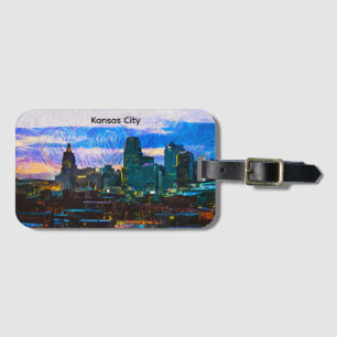 Étiquette À Bagage Panorama de peinture à l'huile de Kansas City View
