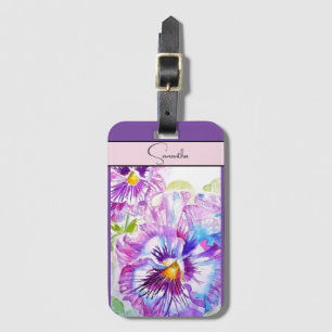 Étiquette À Bagage Pansies de Pansy Aquarelle Fleur Floral Violet Art