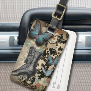 Étiquette À Bagage papillon à vapeur fleuri vintage de chaussure vict