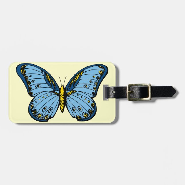Étiquette À Bagage Papillon bleu (Devant horizontal)