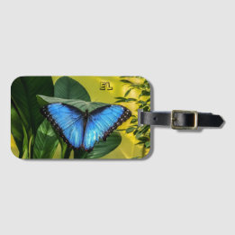 Étiquette À Bagage Papillon bleu Morpho Floral Nom de la nature