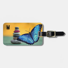 Étiquette À Bagage Papillon bleu Morpho Monogramme Lettre de nom
