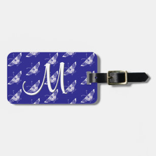 Étiquette À Bagage Papillon déco stylisé - bleu cobalt