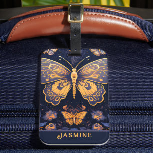 Étiquette À Bagage Papillon d'or bleu violet Art déco moderne