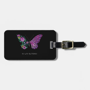 Étiquette À Bagage papillon et fleurs florales ailes papillons yout