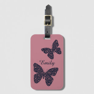 Étiquette À Bagage Papillon floral rose et violet Personnalisé