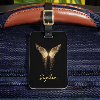 Étiquette À Bagage Papillon pailleté noir et or personnalisé