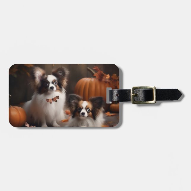 Étiquette À Bagage Papillon Puppy Automne Citrouille de plaisir (Devant horizontal)