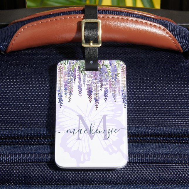 Étiquette À Bagage Papillon romantique & Wisteria Monogramme Nom du s (Insitu Rectoal 2)
