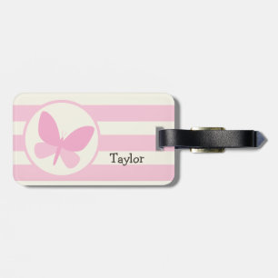 Étiquette À Bagage Papillon rose mou sur bandes rétro