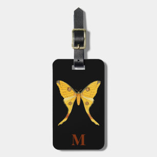 Étiquette À Bagage Papillon Vintage Voyage Jaune Marron Monogramme