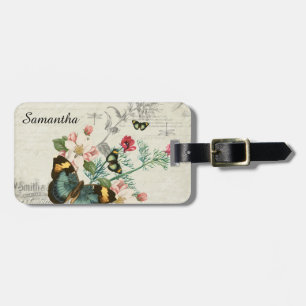 Étiquette À Bagage Papillons Fleur sauvage Vintage Éphémère florale