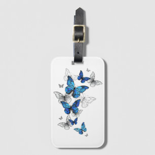Étiquette À Bagage Papillons volants bleus Morpho