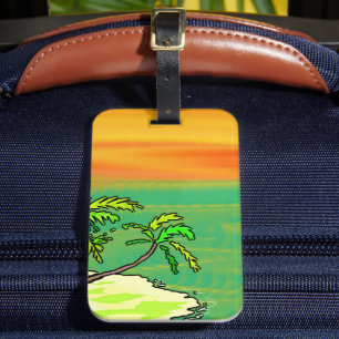 Étiquette À Bagage Paradis Tropical Desert Island Coucher de soleil o