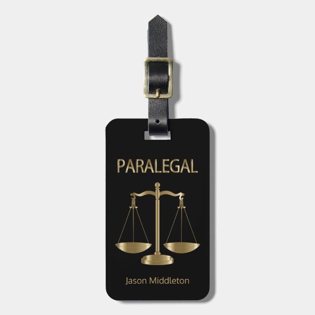 Étiquette À Bagage Paralegal - Balise de bagage noir et or (Devant Vertical)
