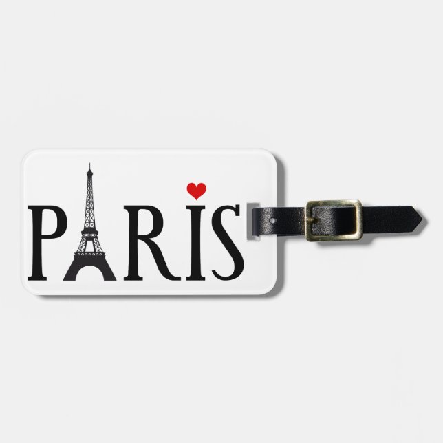 Étiquette À Bagage Paris avec Tour Eiffel et le coeur rouge (Devant horizontal)