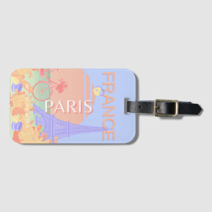Étiquette À Bagage Paris, France, Art du voyage, Preppy, Pastel, Bleu