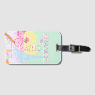 Étiquette À Bagage Paris, France, Art du voyage, Preppy, Pastel, Vert