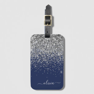 Étiquette À Bagage Parties scintillant bleue Silver Navy Girl Monogra