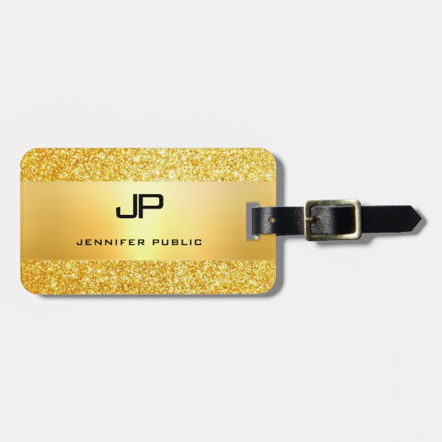 Étiquette À Bagage Parties scintillant d'or Glamour moderne Monogramm (Devant horizontal)