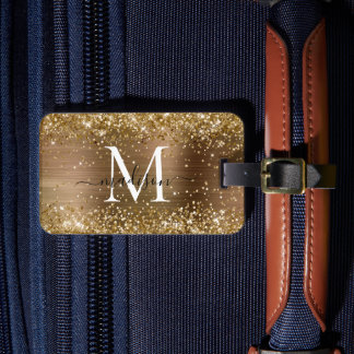 Étiquette À Bagage Parties scintillant d'or jaune brossé Monogramme m